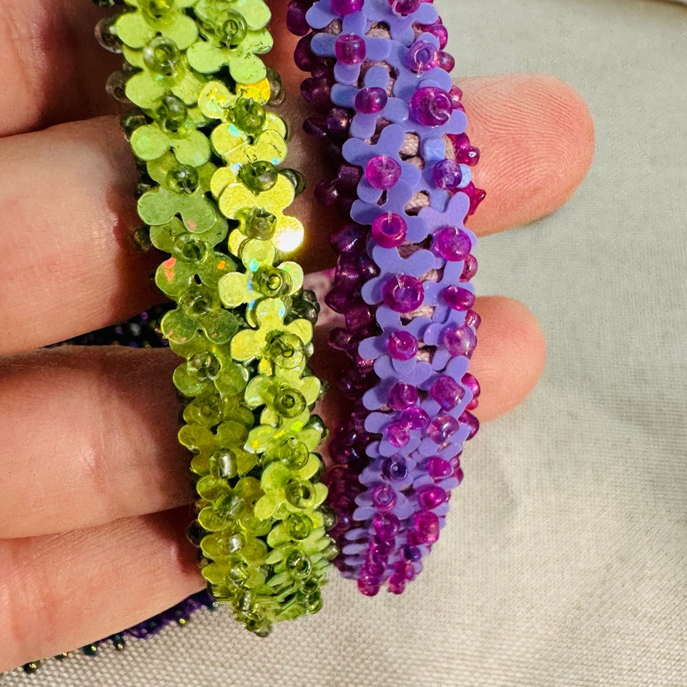 Handmade Beaded Bracelets Bundle seed beads Black Purple Green 7” Y2K - Picture 3 of 6